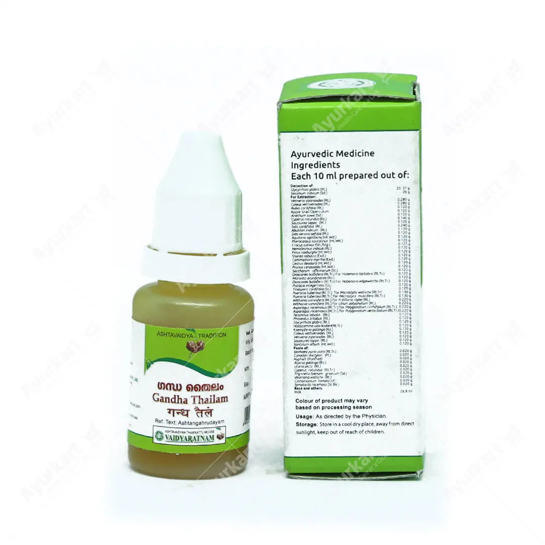 Gandha Thailam - 10ML - Vaidyaratnam Ayurveda Oushadhasala - Image 2