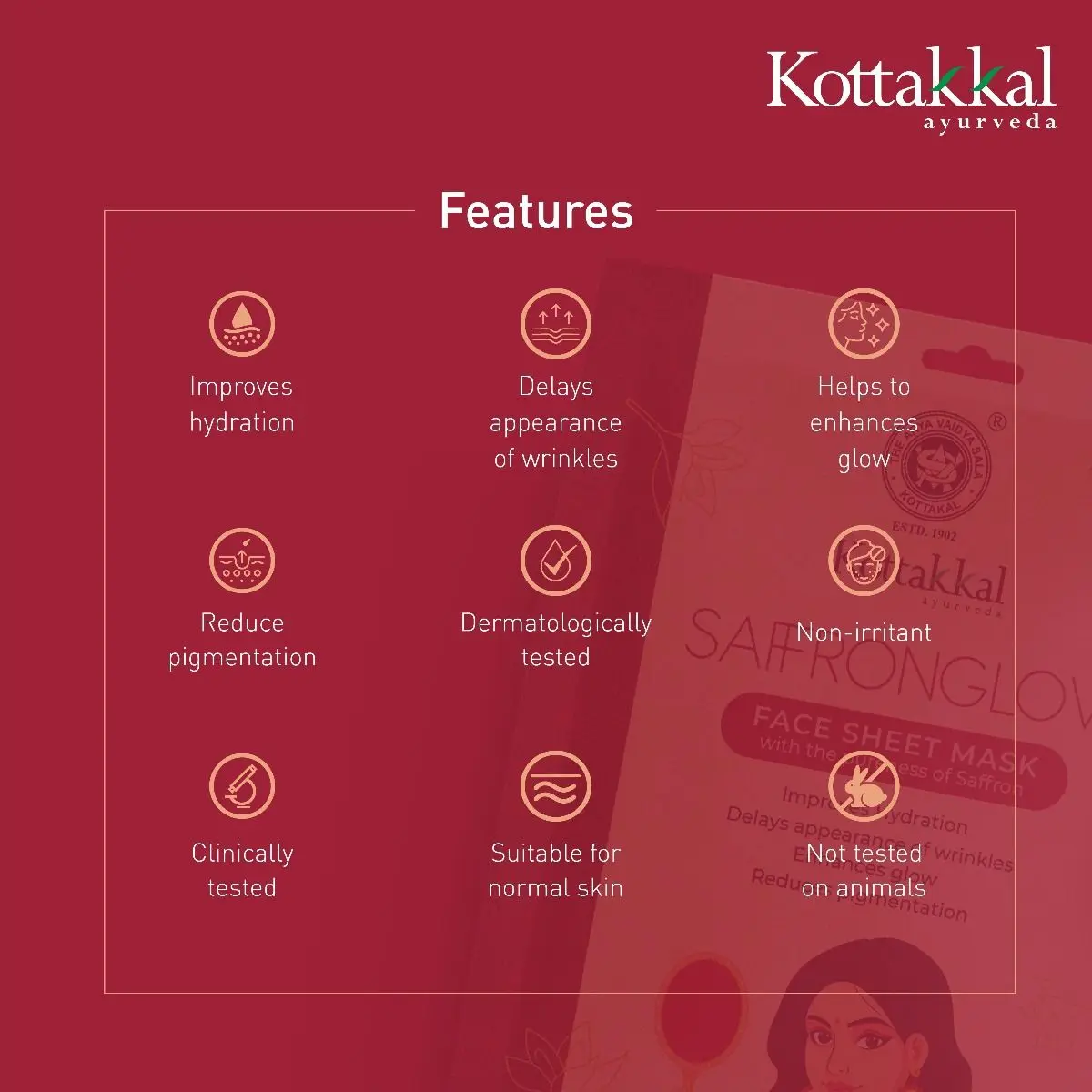 Saffronglow - Face Sheet Mask - KOTTAKKAL ARYA VAIDYASALA - Image 3