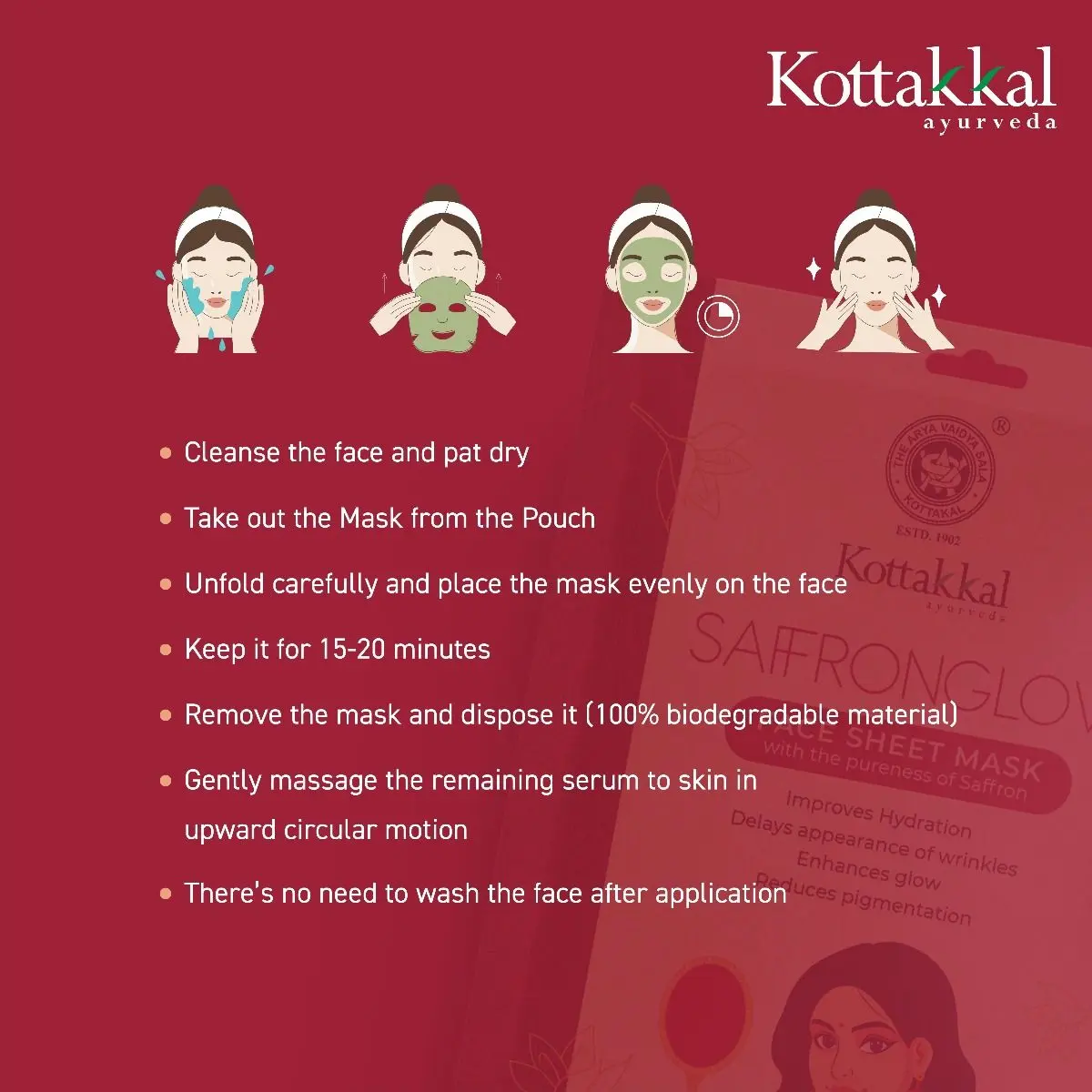 Saffronglow - Face Sheet Mask - KOTTAKKAL ARYA VAIDYASALA - Image 5