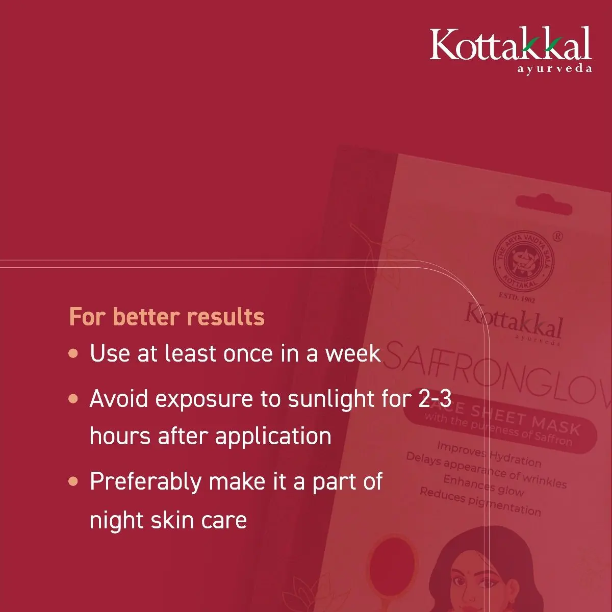 Saffronglow - Face Sheet Mask - KOTTAKKAL ARYA VAIDYASALA - Image 6
